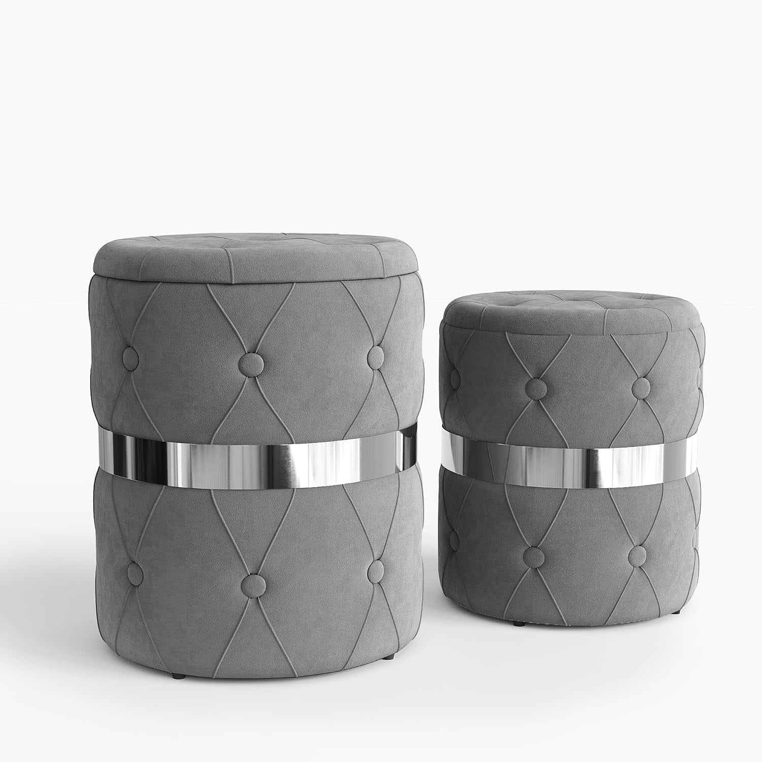 Artiss Ottoman Storage Foot Stool Vanity Velvet Round Grey