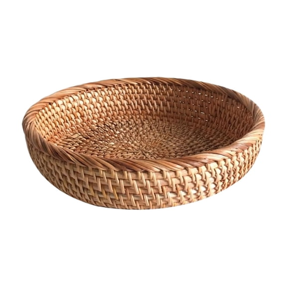dgysar 10 Inch Woven Fruit Basket Round Rattan Serving Bowl Natural Bread Tray Handcrafted Decorative Food Storage Platter for Kitchen Table B