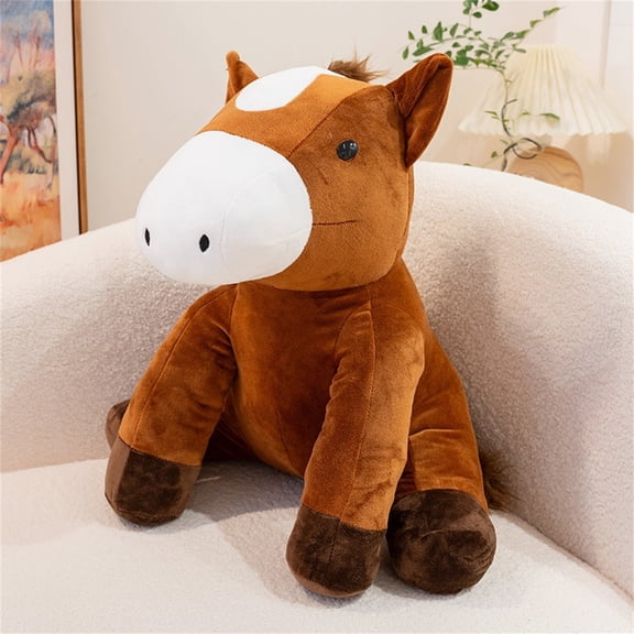 dgysar 14 Inch Stuffed Animal Sitting Pony Plush Toy Doll Weighted Bottom Stability Farmhouse Nursery Style for Playroom Shelf Decoration A4