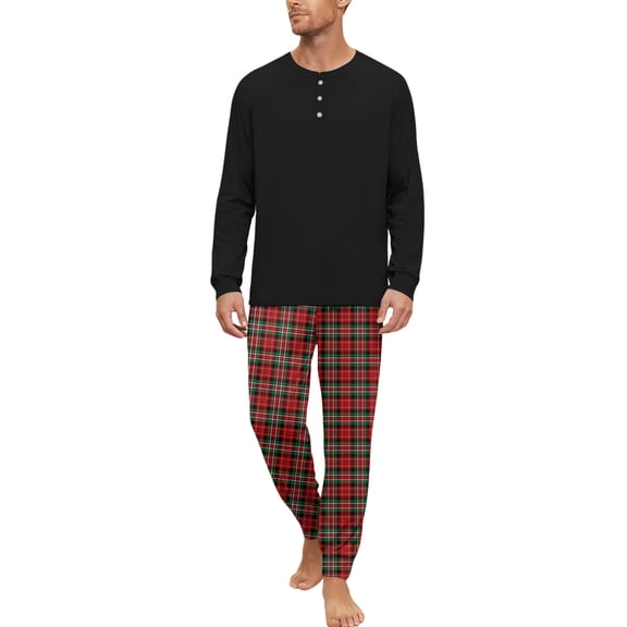 dgysar 2 Pieces Mens Winter Pajamas Set Warm Henley Long Sleeve Top & Plaid Pajama Pants Pjs Sleepwear Green 4XL