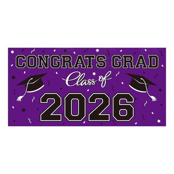 dgysar 2026 Graduation Backdrop 71x43 Inch Congrats Grad Banner Polyester Photography Background for Indoor Outdoor Party Celebration Decor Purple 1 PC