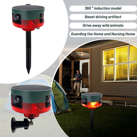 dgysar 360 Degree Solar Animal Repeller with Sound and Strobe Light Remote Control Predator Deterrent for Yard Garden Farm Protection A