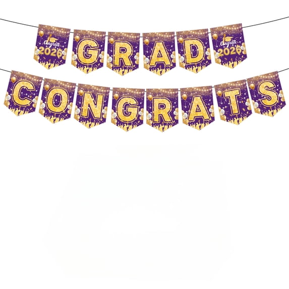 dgysar 42-Piece Congrats Grad Purple & Gold Graduation Party Supplies, Tableware Set with Banner & Decor Rainbows 14PC