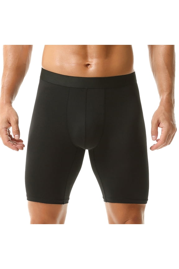 Anti-Chafing Men's Boxer Briefs Long Leg Milk Silk Breathable Underwear Moisture Wicking Athletic Support Trunks Black 2XL