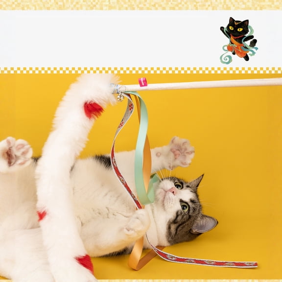 dgysar Artistic Cultural Series Feather Teaser Wand with Long Rope and Bell Interactive Cat Teaser Stick for Self-Playing Boredom Relief and Hunting Exercise