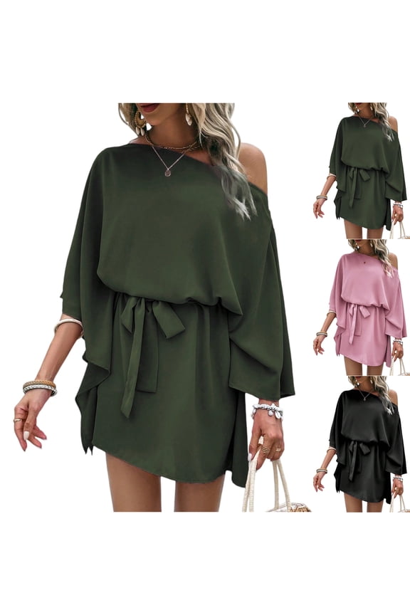 Asymmetric Hem Satin Dress, Sexy Off-Shoulder Design, Eye-Catching Dress for Special Occasions, Photoshoots & Feeling Fabulous Black L