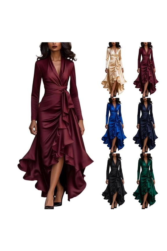 Asymmetric Ruffle Dress, Flattering Fit and Flare Silhouette, Statement Dress for Anniversary, Celebration & Feeling Special Navy S