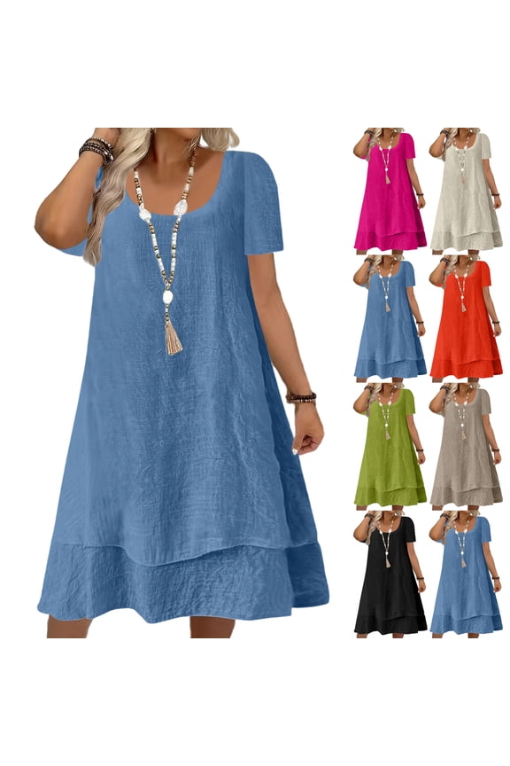 Basic T-Shirt Dress, Round Neck Casual Mini Dress, Wardrobe Essential for Hot Weather, Layering & Easy, Breezy Style. Black S