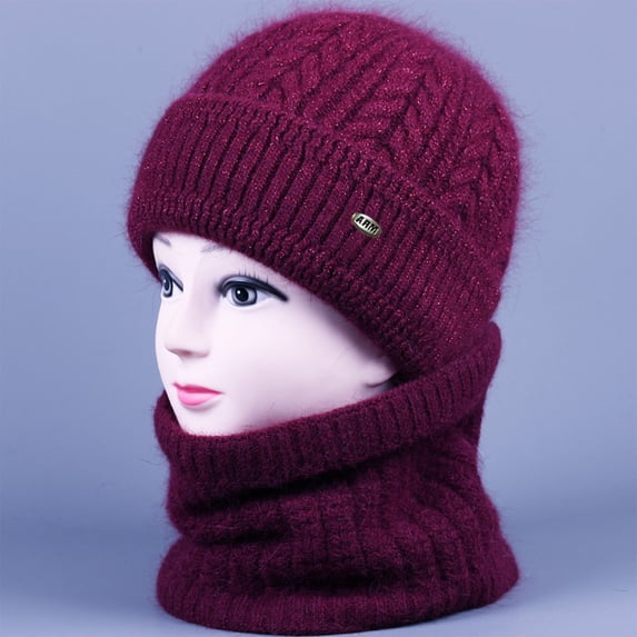 dgysar Beanie Hat for Women, Fleece Lined Knit Beanie & Neck Warmer Set, Thermal Winter Skull Cap for Cold Weather Outdoors in Red. Red