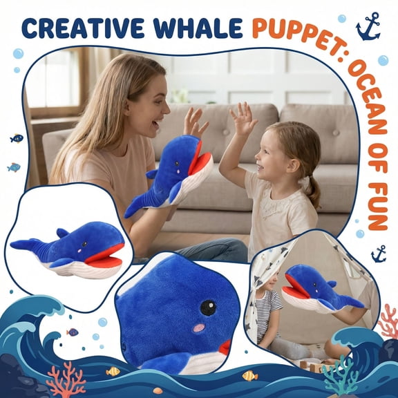dgysar Blue Whale Hand Puppet Creative Interactive Ocean Plush Toy Storytelling Prop for Family Game Night School Activity Home Decor A-01