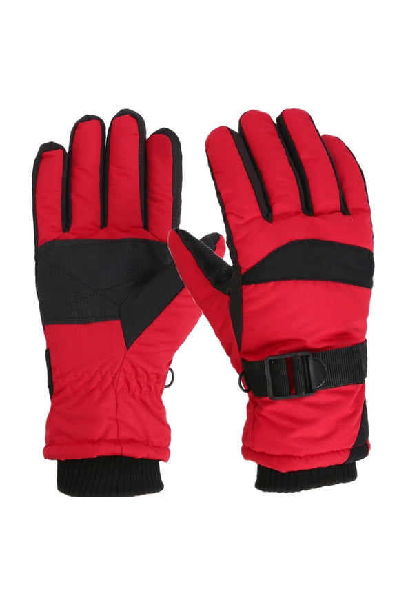 Boy & Girl Waterproof Ski Gloves with Zipper, Easy On/Off for Little Hands, Extra Warm for All-Day Snow Play. Red