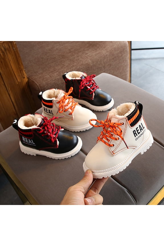 Boys Ankle Boots Boys Girls Lace Up Fleece Lined Warm Boots Non-slip Durable Sole for Winter Outdoor Indoor Daily Casual Wear Beige 30