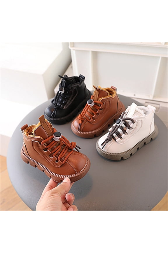 Boys Ankle Cotton Boots Boys Girls Warm Fleece Lined Soft Sole Non-slip Breathable Comfortable for Winter Indoor Outdoor Daily Casual Wear White 22