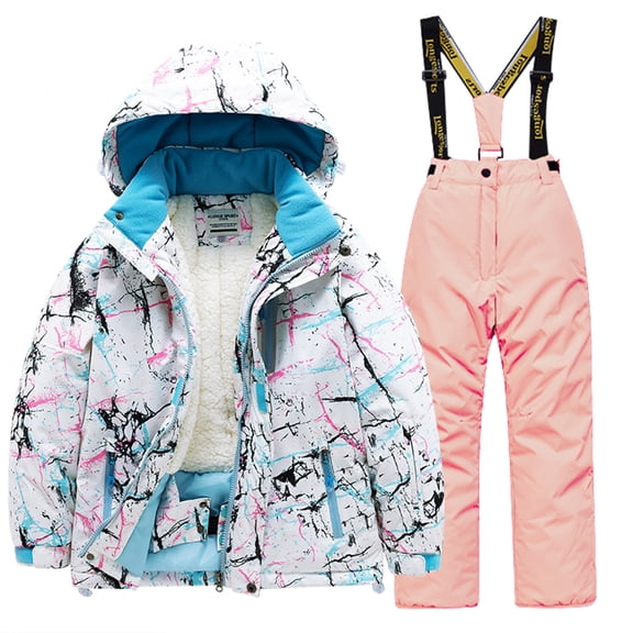 dgysar Boys Girls Ski Suit, 2-Piece Waterproof Snowsuit with Insulated Jacket & Bib Pants, Complete Winter Gear for Skiing & Sledding. 16Pink