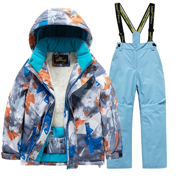 dgysar Boys Girls Ski Suit, 2-Piece Waterproof Snowsuit with Insulated Jacket & Bib Pants, Complete Winter Gear for Skiing & Sledding. 6Gray