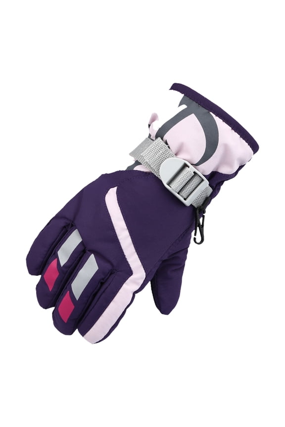 Boys Girls Snow Play Mittens, Easy On/Off with Long Cuff to Keep Snow Out, Fun Prints for Cold Day Fun for Skiing, Sledding, Building Snowmen, Winter Play & Activities. Purple