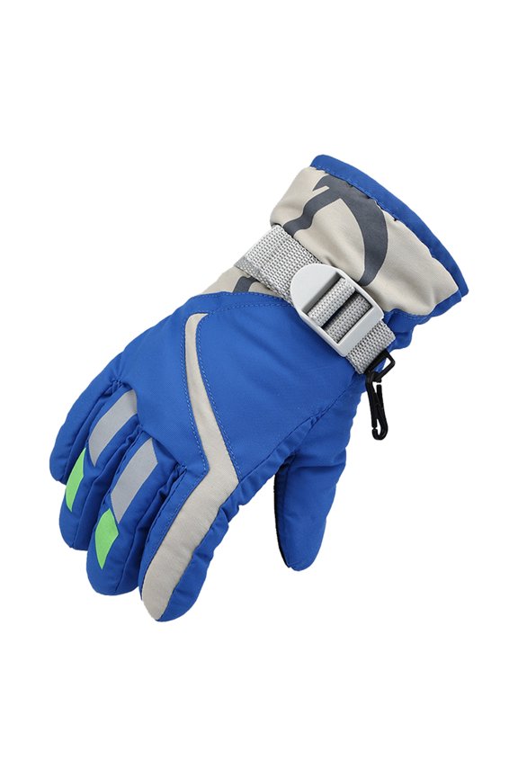 Boys Girls Snow Play Mittens, Easy On/Off with Long Cuff to Keep Snow Out, Fun Prints for Cold Day Fun for Skiing, Sledding, Building Snowmen, Winter Play & Activities. Blue