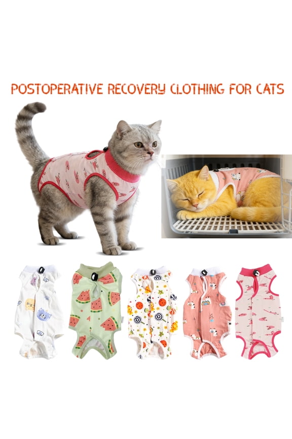 Cat Recovery Suit Soft Stretchy Cotton Post-Surgery Onesie for Spay Neuter Recovery Anti-Licking Abdominal Wound Protector 1PC Pink S