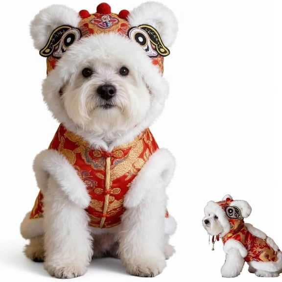dgysar Chinese New Year Dog Costume Lunar Dance Pet Outfit with Warm Fleece Lining and Dragon Embroidery for Small Medium Dogs A XS
