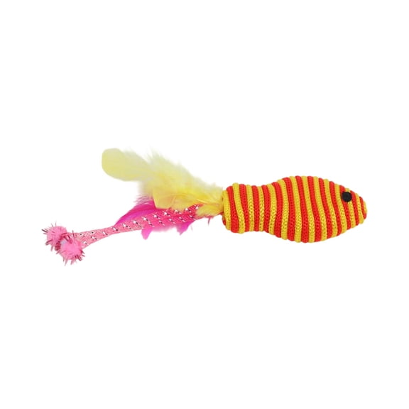 dgysar Colorful Rope Fish Feather & Crinkle Cat Toy, Resistant Teeth Cleaning Chew Toy for Indoor Felines Red 1PC