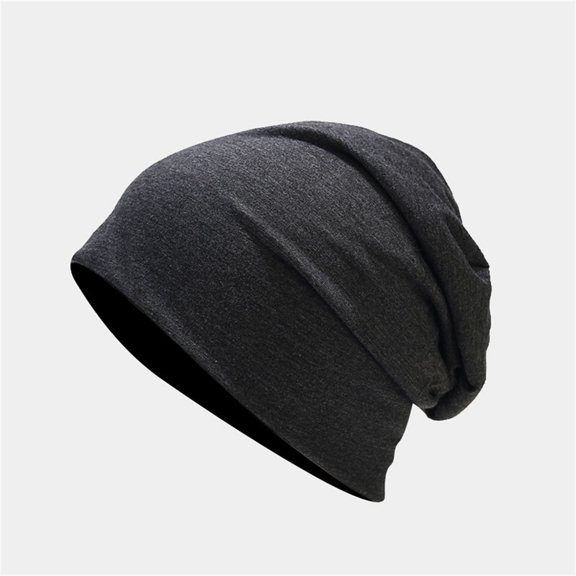 dgysar Couple Slouch Beanie, Solid Dark Grey Color Double-Layered Design, Fashion Stretch Knit for Fall & Winter Dark Gray