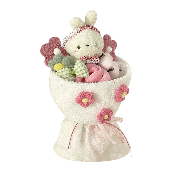 dgysar Cute Rabbit Plush Toy Bouquet with Gift Bag Artificial Flower Stuffed Animal Gift for Graduation Birthday Valentine Day White 1PC