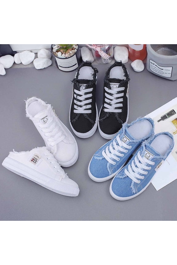 Denim Women Canvas Sneakers Slip On Loafers Flat Low Top Casual Shoes Comfortable Breathable Lightweight for Daily Outdoor Walking Wear Black 37