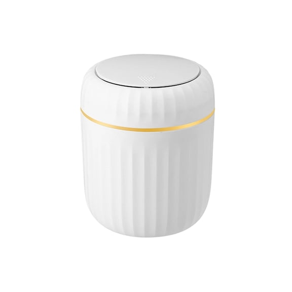 dgysar Desktop Small Trash Can -- 4.9x4.9x6.3 In Press-Type Lid Round Wastebasket for Vanity Dorm Room Office Workstation Tidy White