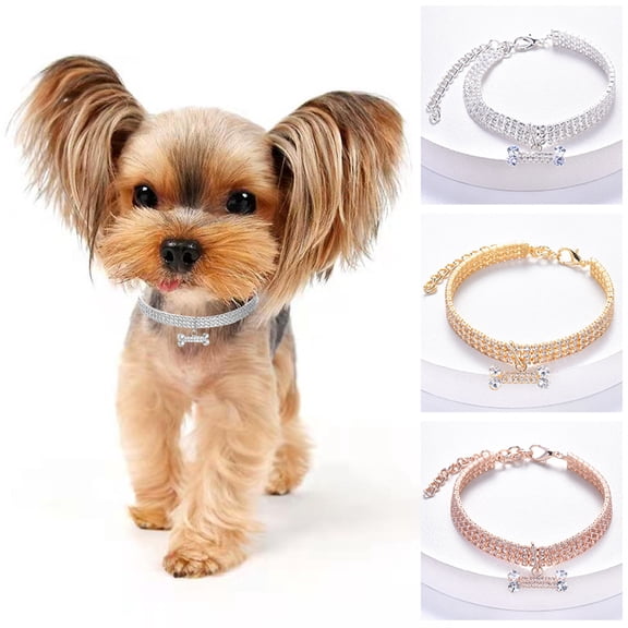 dgysar Dog Necklace Collar Adjustable Rhinestone Zircon Diamond Pendant Jewelry Luxury Metal Copper Chain for Small Dogs and Cats Gold 1 Pack Gold M