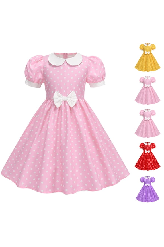 Dot Sundress, Girl‘s Casual Dress, Comfortable Cotton Blend, Cute for Playdates, Grocery Trips & Easy Summer Style Pink XS