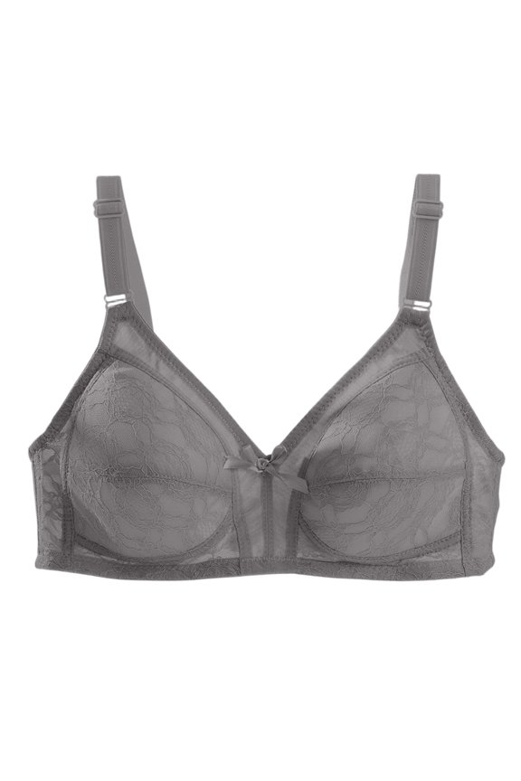 Elegant Plus Size Bra, All-Over Lace with Plunge Neckline, Perfect for Date Night, Anniversary & Feeling Gorgeous Gray 36