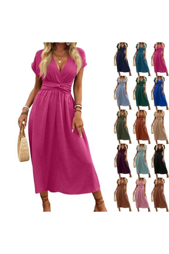 Elegant Smock Dress, V-Neck Batwing Sleeves & Flared Skirt, Artistic & Comfortable Long Dress for Special Days Out Blue 2XL