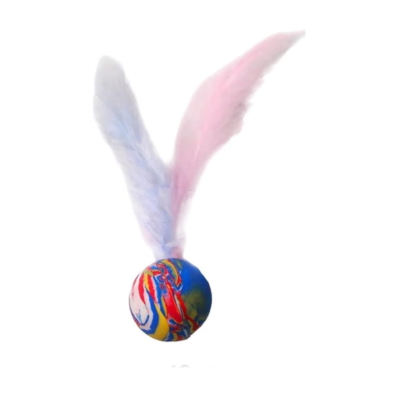 dgysar Feather Elastic Ball Cat Toy for Teeth Grinding and Dental Care Interactive Bouncing Chaser Toy for Hunting Instinct Stimulation and Indoor Play Fun