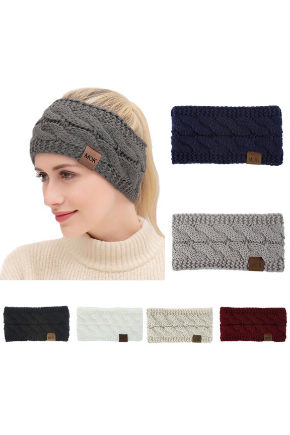Fleece Lined Knitted Headband Winter Warm Crochet Hair Band Ear Warmer for Women Daily Outdoor Beige
