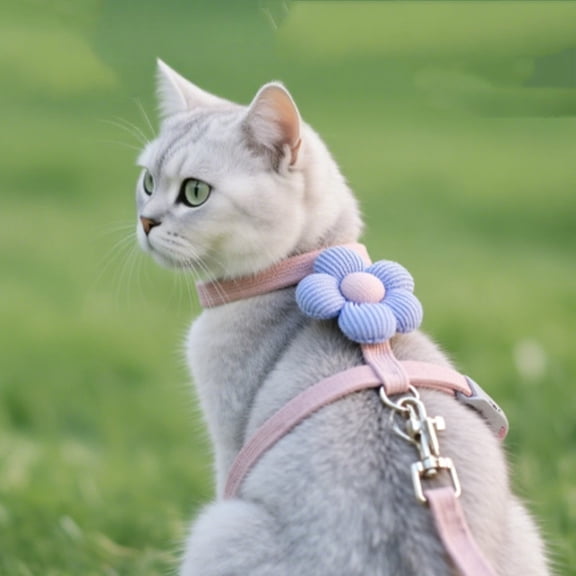 dgysar Floral Cat Leash and Harness Set I-Shaped Escape Proof Adjustable Walking Vest for Small Dogs and Cats Soft Breathable Small 1 Set Pink Harness