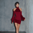 thumbnail image 1 of dgysar Formal Halter Maxi Dress - Long Sleeve Party Dress with Halter Neckline, Perfect for Weddings, Banquets & Galas Wine L, 1 of 5