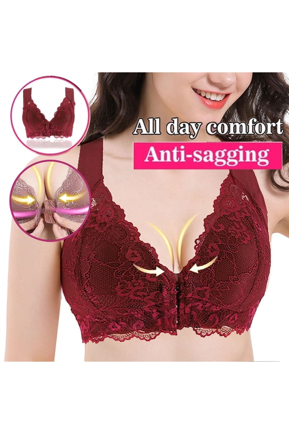 Front Closure Wireless Bra, Comfortable Seamless Underwire-Free Bralette for Everyday Wear, Sleep, Maternity & Post-Surgery Recovery Wine L