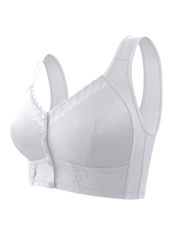 Front Hook Wireless Bra, Delicate Design & Soft Cup, Full Coverage Option for Larger Sizes & Sensitive Skin White 50