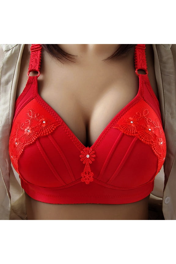 Full Bust Support Bra, Wide Shoulder Straps & Reinforced Band, Designed for Mature Women & All-Day Comfort Red 46