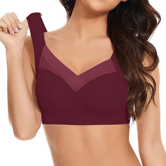 dgysar Full Coverage Bras for Women Seamless No Underwire Support and Lift Comfortable Pushup Bras for Older Women Comfortable Sleep Yoga Gym Sport Wine 44