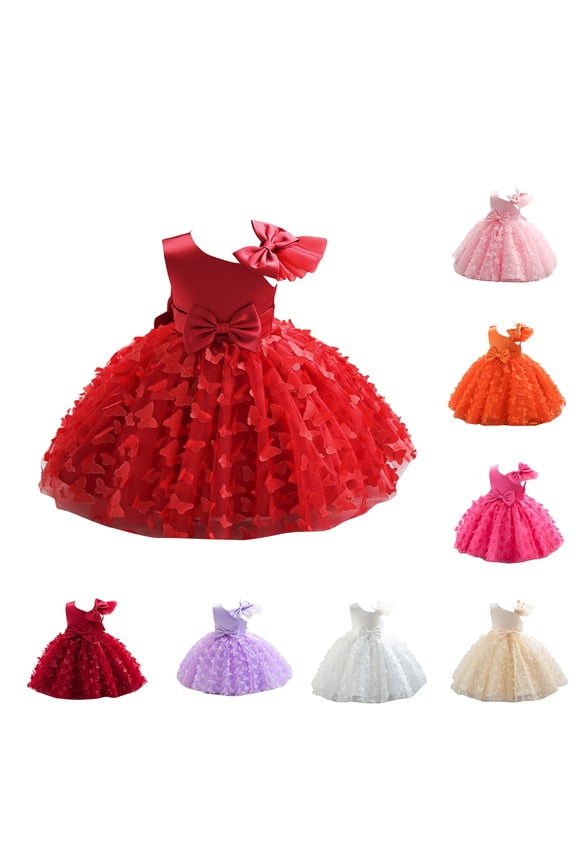 Girls Ball Gown Birthday Dress, 2026 New Layered Tulle Skirt with Sash, Sparkly Party Dress for Cake Smash & Parties, Photos & Gifts Pink 90