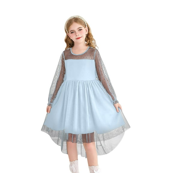 dgysar Girls Christmas Long Sleeve Tutu Dress, Spring New Fashion Tulle Princess Gown, Elegant Party Dress for Christmas Easter, Birthday & Performances. 140Sky Blue