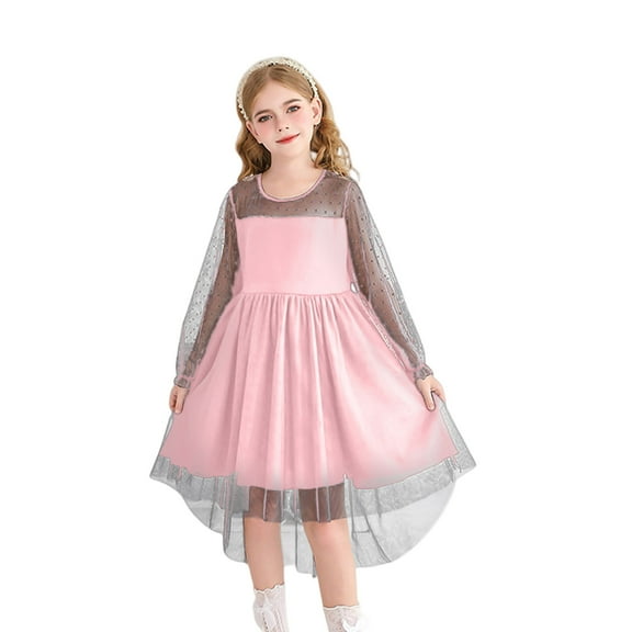 dgysar Girls Christmas Long Sleeve Tutu Dress, Spring New Fashion Tulle Princess Gown, Elegant Party Dress for Christmas Easter, Birthday & Performances. 150Pink