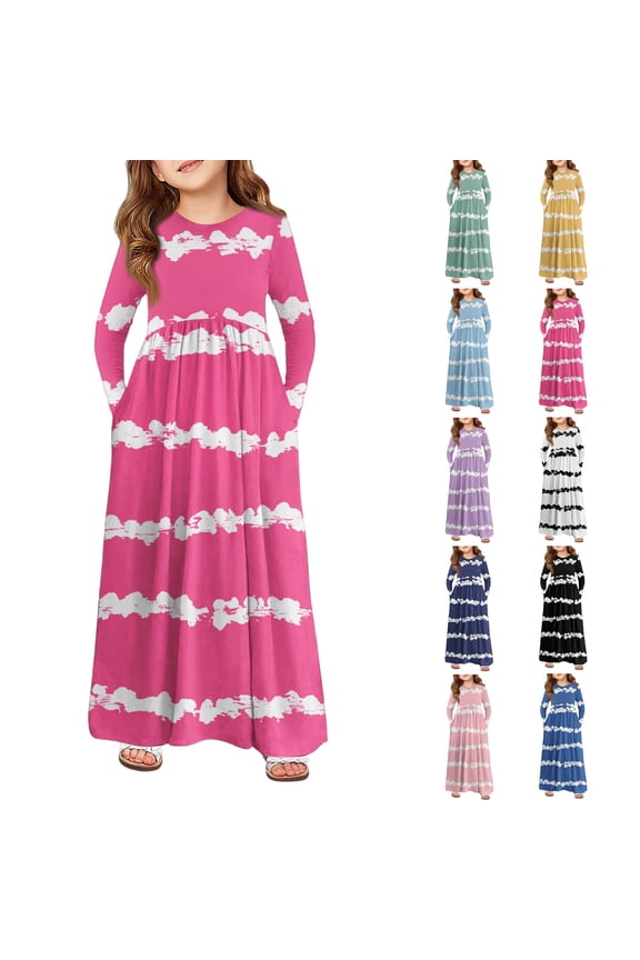 Girls Everyday Maxi Dress, Soft Jersey Fabric with Hidden Pockets, for Playdates & Autumn Adventures, Cozy for Travel, Car Rides & All-Day Comfort Pink 160