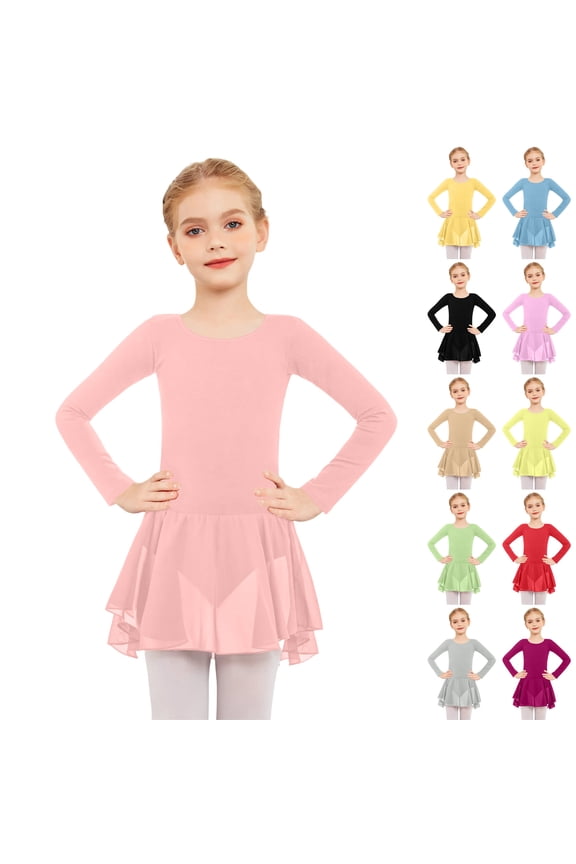 Girls One-Piece Dance Dress, Mesh Sleeves & Flowy Skirt, Perfect for Jazz, Tap & Competition Team Uniforms Fluorescent Green 150