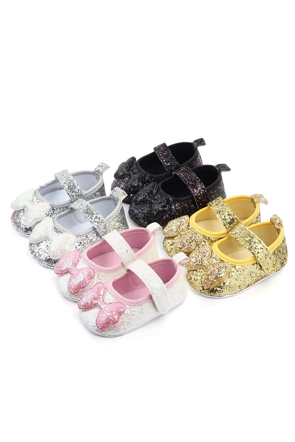Girls Princess Leather Shoes Sequin Bow Soft Sole First Walkers Indoor Single Shoes Cute Elegant for Daily Indoor Casual Use Gray 11