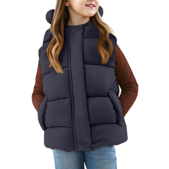 dgysar Girls Puffer Vest, Lapel Design Down Alternative Sleeveless Jacket, Warm Water-Resistant Layer for Winter Sports. 100Black