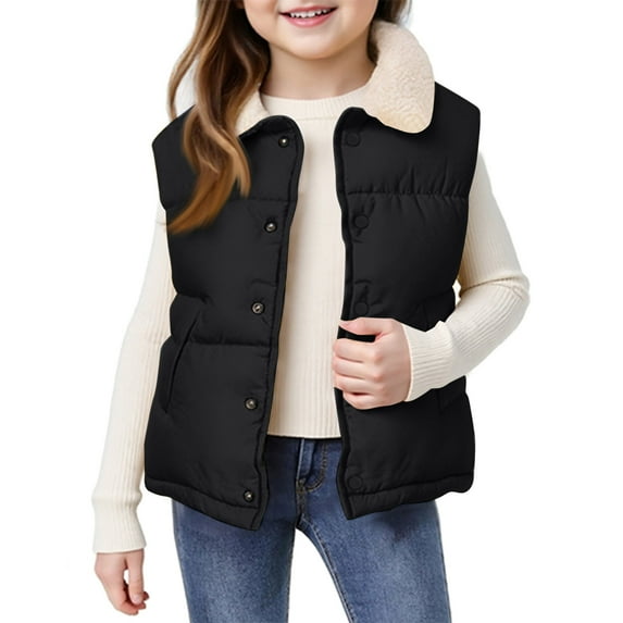 dgysar Girls Stand Collar Vest, Short Sleeveless Quilted Puffer Jacket, Stylish Layering Piece for School & Fall. 110Black