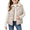 thumbnail image 1 of dgysar Girls Stand Collar Vest, Short Sleeveless Quilted Puffer Jacket, Stylish Layering Piece for School & Fall. 120Beige, 1 of 4