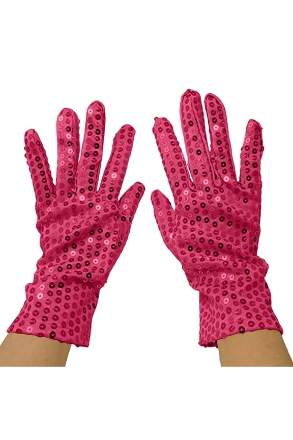 Glitter Elbow Length Gloves for Men & Women, Shiny Disco Party Accessory, Perfect for Rave, Festival, or Drag Show. Hot Pink